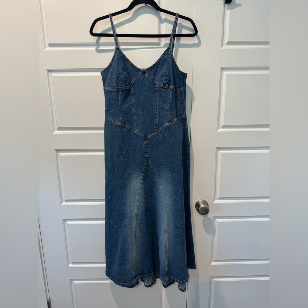 Moda International Denim Fit & Flare Midi Dress Corset Bodice Fit 12 Rockabilly